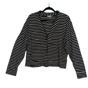 Cable & Gauge Studio Womens‎ XL Black White Striped Cotton Button Front Cardigan